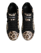 Dolce & Gabbana Brown Leather Leopard Low Top Sneakers Shoes - Zeiniez