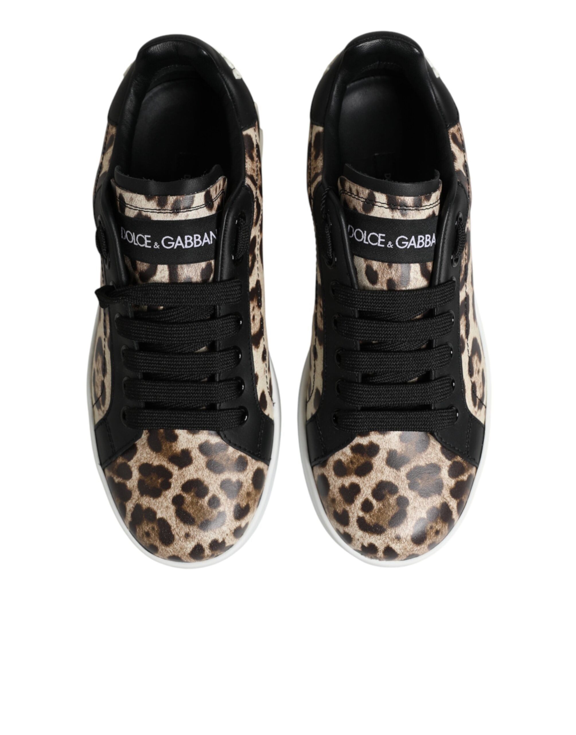Dolce & Gabbana Brown Leather Leopard Low Top Sneakers Shoes - Zeiniez