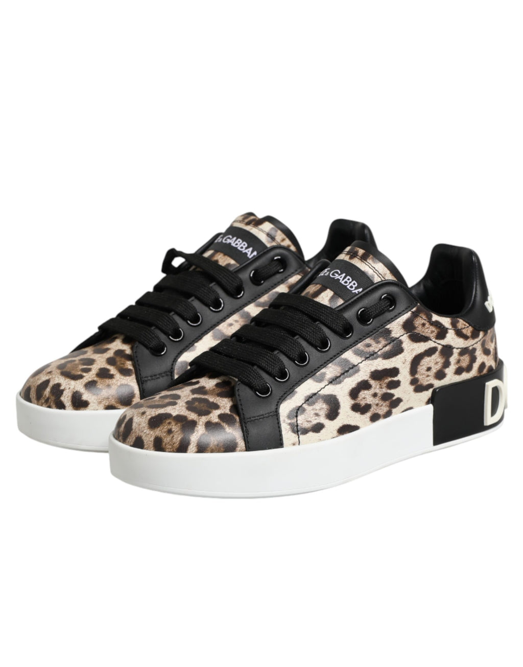 Dolce & Gabbana Brown Leather Leopard Low Top Sneakers Shoes - Zeiniez