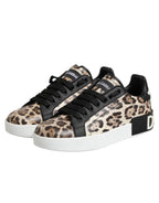 Dolce & Gabbana Brown Leather Leopard Low Top Sneakers Shoes - Zeiniez