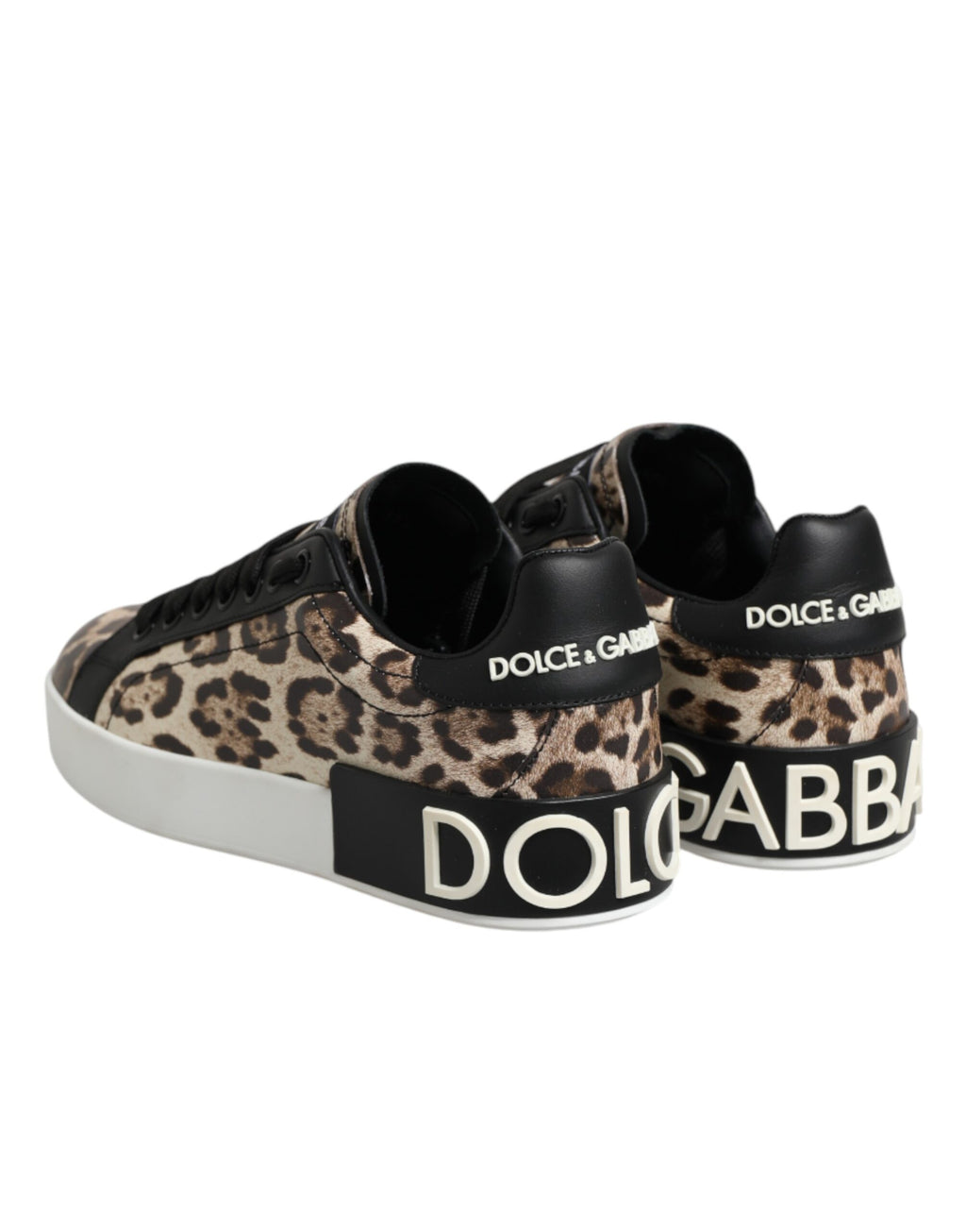 Dolce & Gabbana Brown Leather Leopard Low Top Sneakers Shoes - Zeiniez