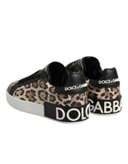 Dolce & Gabbana Brown Leather Leopard Low Top Sneakers Shoes - Zeiniez