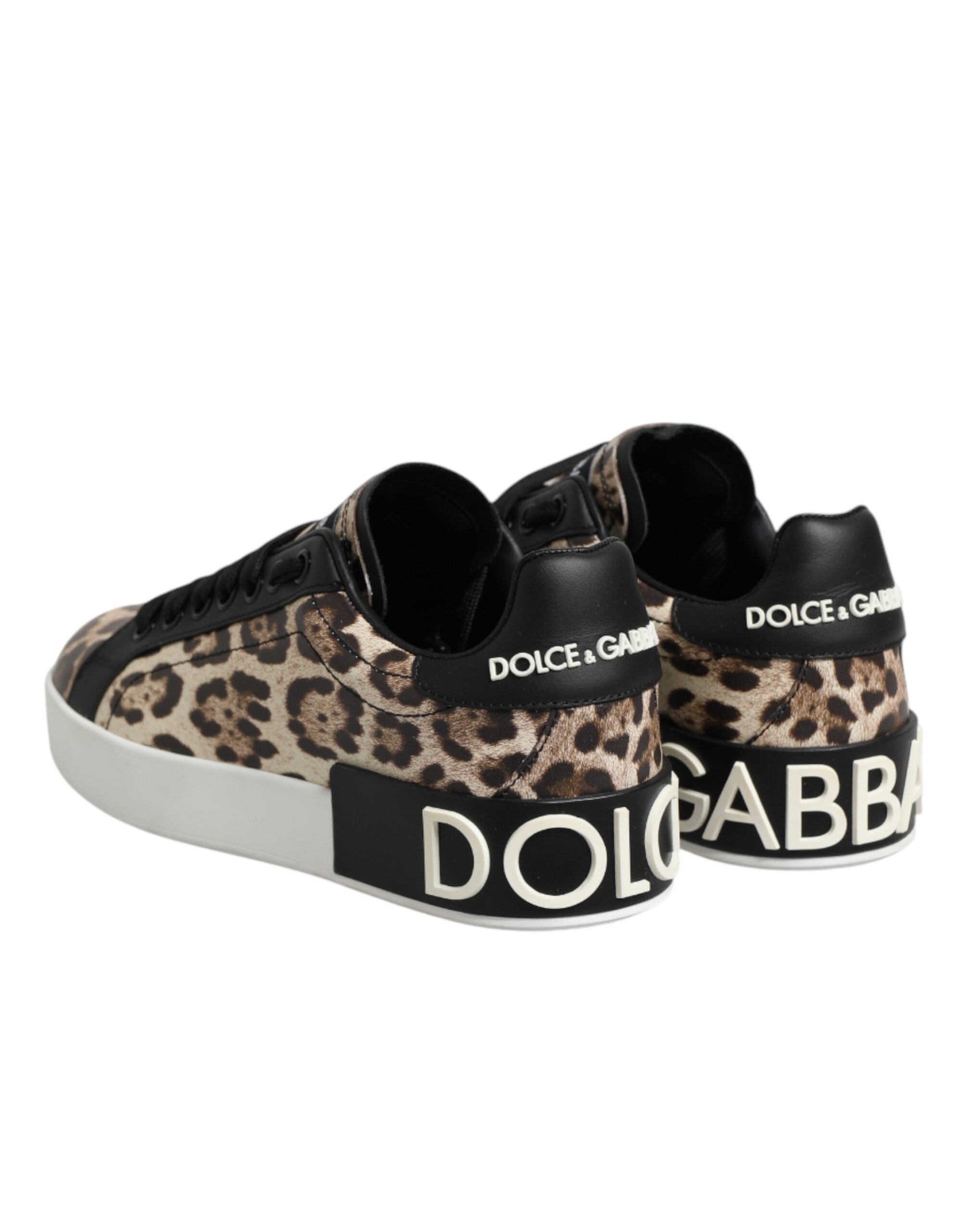 Dolce & Gabbana Brown Leather Leopard Low Top Sneakers Shoes - Zeiniez