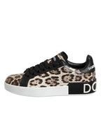Dolce & Gabbana Brown Leather Leopard Low Top Sneakers Shoes - Zeiniez