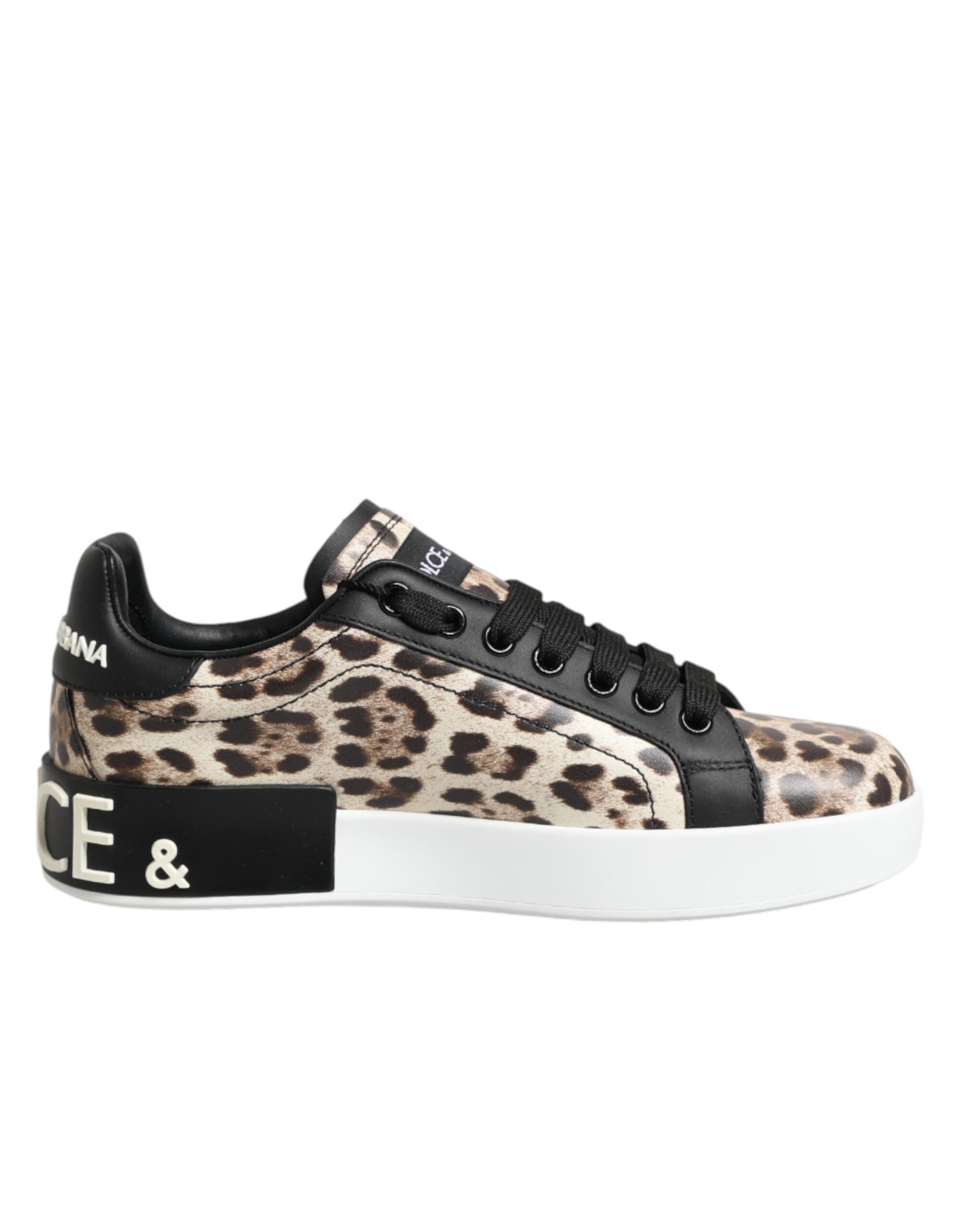 Dolce & Gabbana Brown Leather Leopard Low Top Sneakers Shoes - Zeiniez