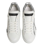 Dolce & Gabbana White Gray Low Top Leather Sneaker Shoes - Zeiniez