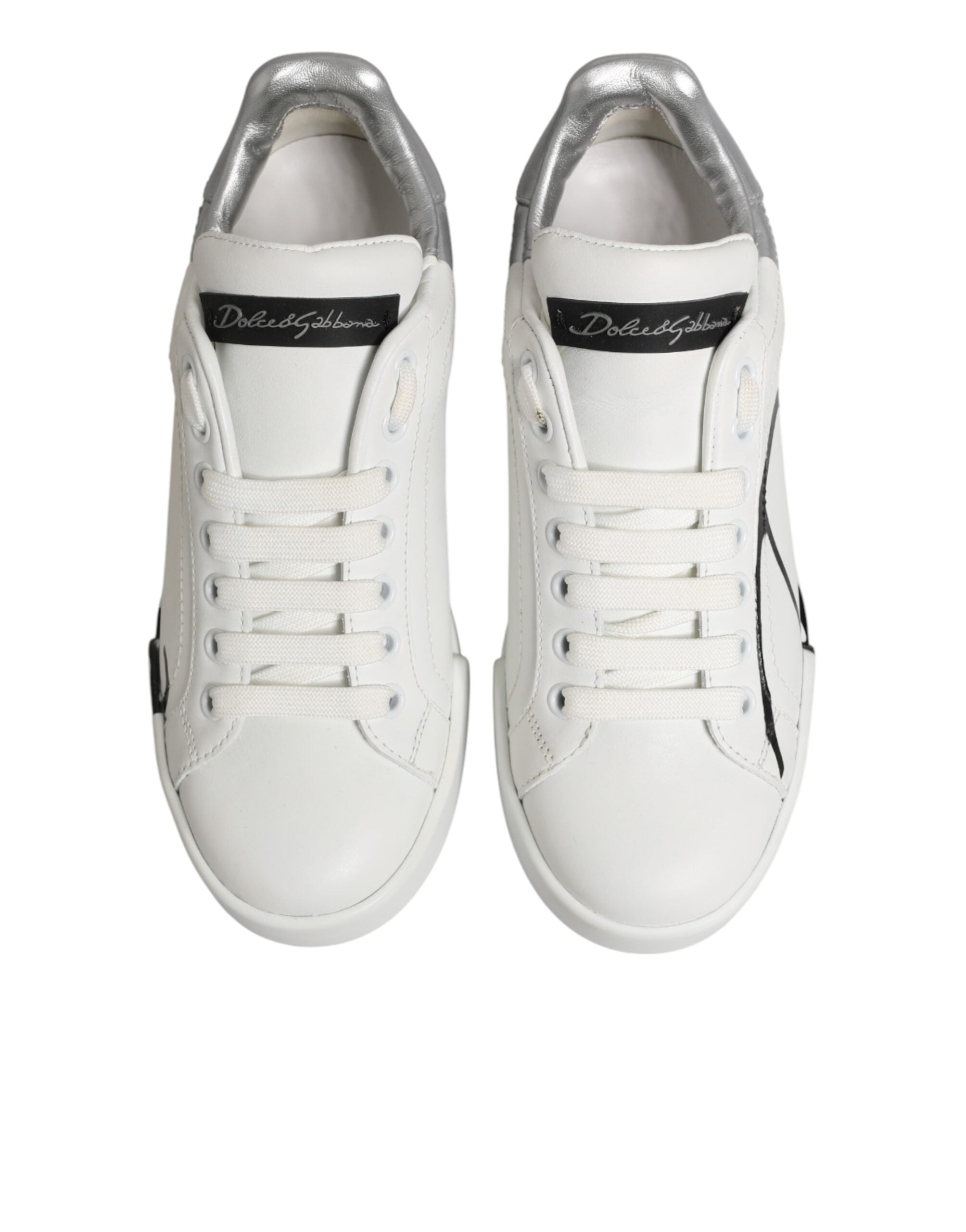 Dolce & Gabbana White Gray Low Top Leather Sneaker Shoes - Zeiniez