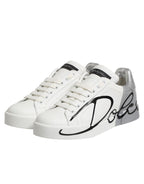 Dolce & Gabbana White Gray Low Top Leather Sneaker Shoes - Zeiniez