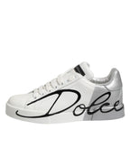 Dolce & Gabbana White Gray Low Top Leather Sneaker Shoes - Zeiniez