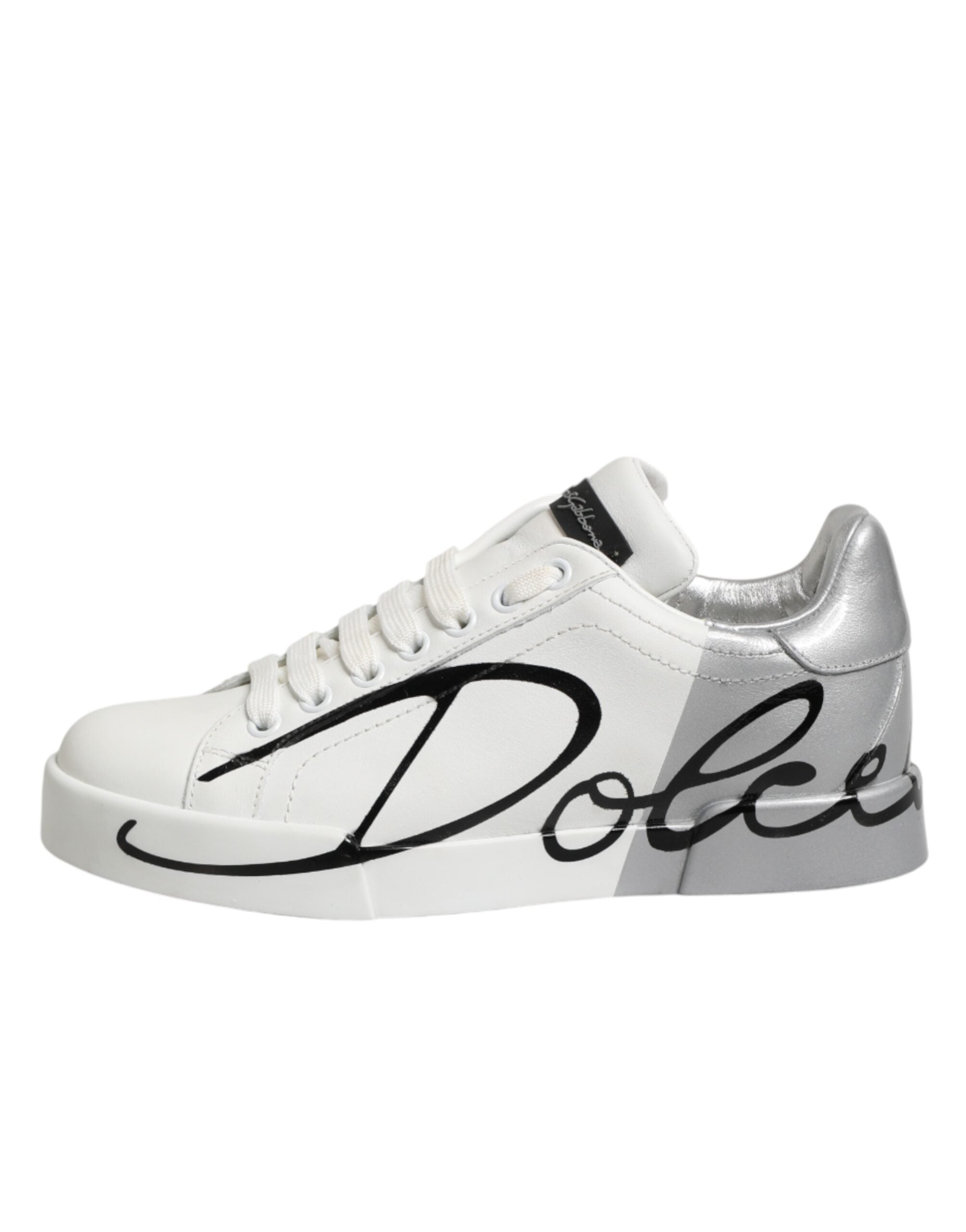 Dolce & Gabbana White Gray Low Top Leather Sneaker Shoes - Zeiniez