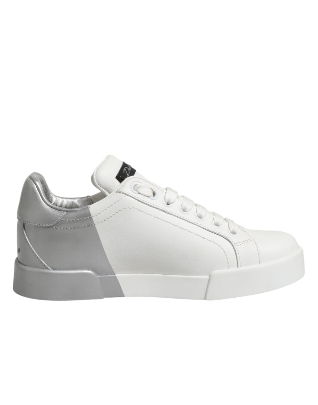 Dolce & Gabbana White Gray Low Top Leather Sneaker Shoes - Zeiniez