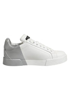 Dolce & Gabbana White Gray Low Top Leather Sneaker Shoes - Zeiniez