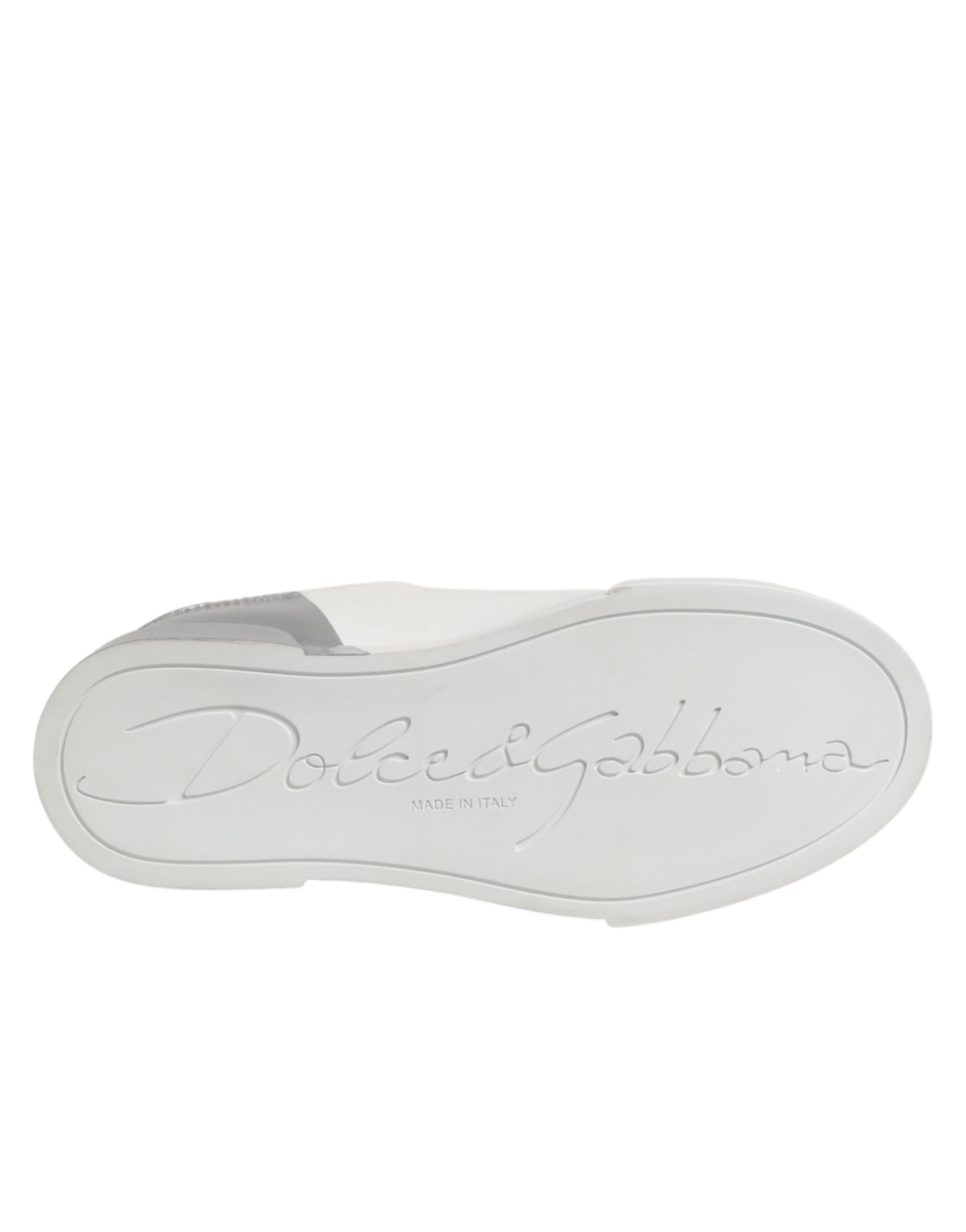 Dolce & Gabbana White Gray Low Top Leather Sneaker Shoes - Zeiniez