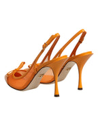 Dolce & Gabbana Orange Leather Mesh Heels Slingback Shoes - Zeiniez