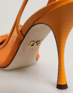 Dolce & Gabbana Orange Leather Mesh Heels Slingback Shoes - Zeiniez