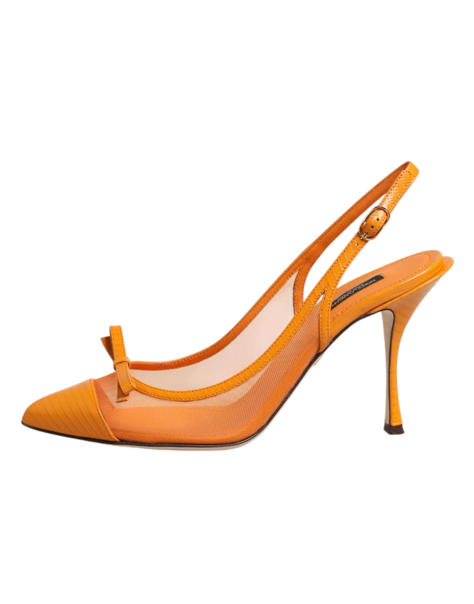 Dolce & Gabbana Orange Leather Mesh Heels Slingback Shoes - Zeiniez