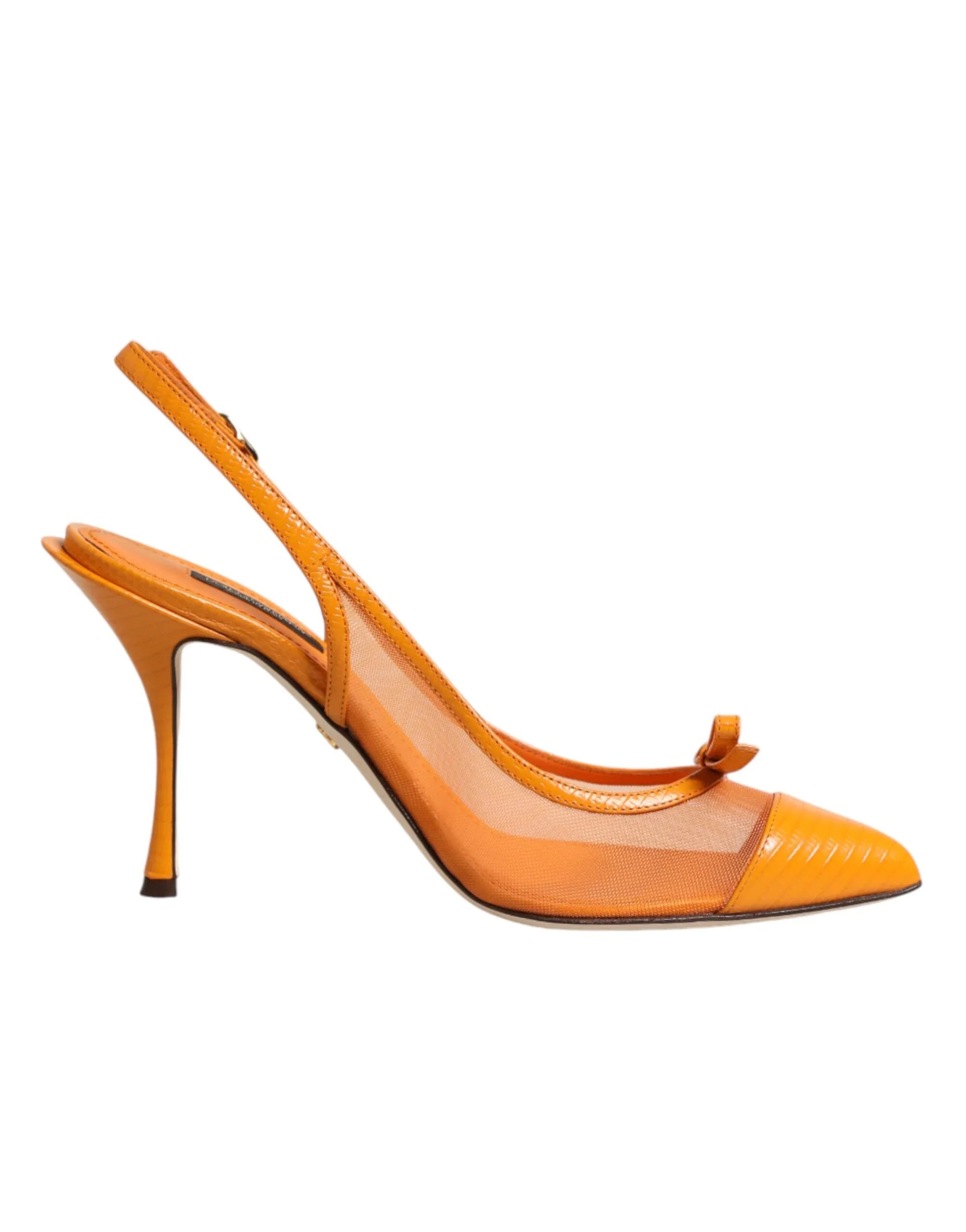 Dolce & Gabbana Orange Leather Mesh Heels Slingback Shoes - Zeiniez