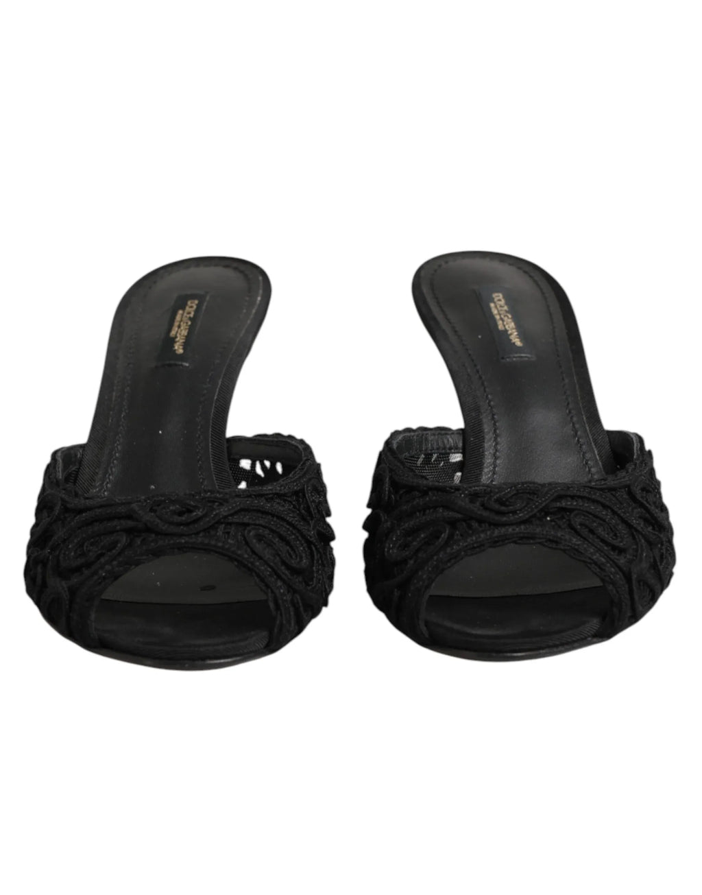 Dolce & Gabbana Black Embroidered Slip On Heels Slides Shoes - Zeiniez