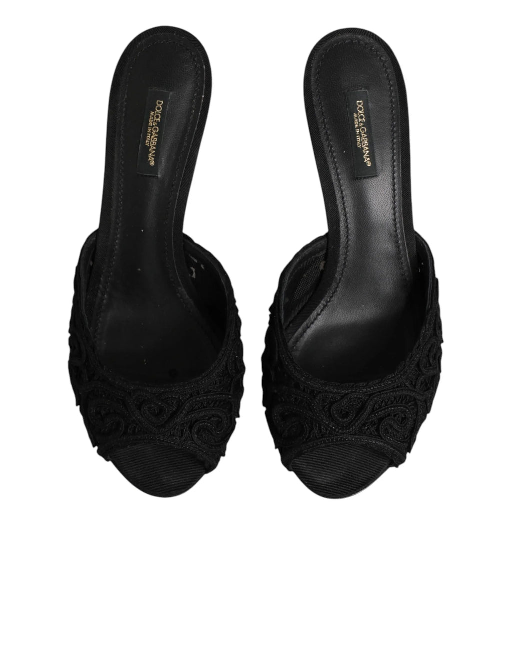 Dolce & Gabbana Black Embroidered Slip On Heels Slides Shoes - Zeiniez