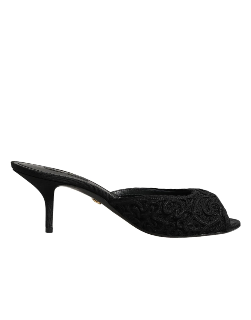 Dolce & Gabbana Black Embroidered Slip On Heels Slides Shoes - Zeiniez