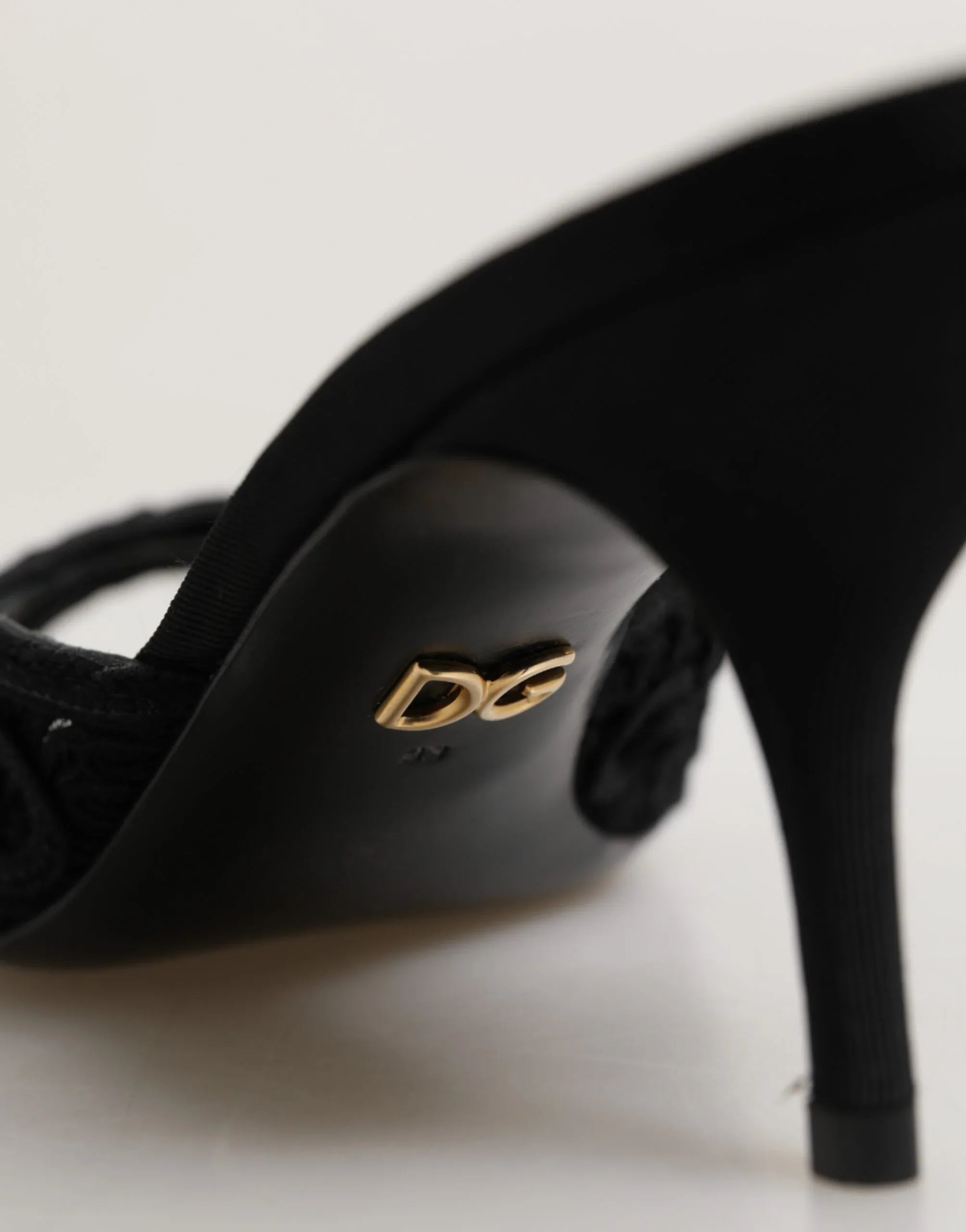 Dolce & Gabbana Black Embroidered Slip On Heels Slides Shoes - Zeiniez