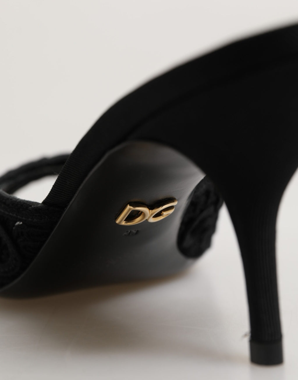 Dolce & Gabbana Black Embroidered Slip On Heels Slides Shoes