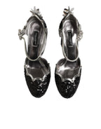 Dolce & Gabbana Black Sequined Ankle Strap Sandals Shoes - Zeiniez