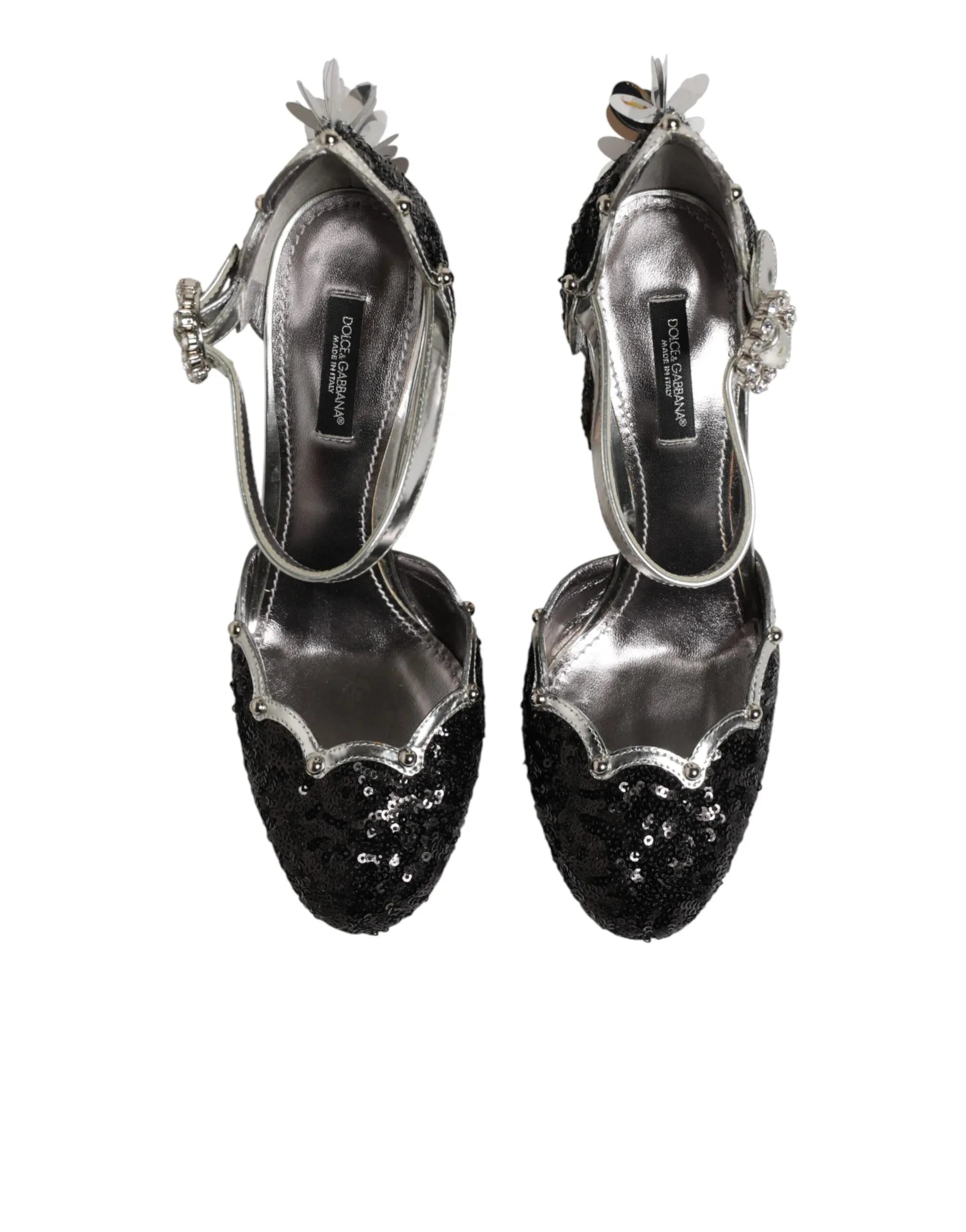 Dolce & Gabbana Black Sequined Ankle Strap Sandals Shoes - Zeiniez