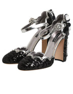 Dolce & Gabbana Black Sequined Ankle Strap Sandals Shoes - Zeiniez