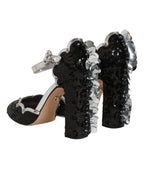 Dolce & Gabbana Black Sequined Ankle Strap Sandals Shoes - Zeiniez