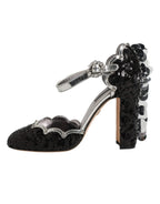 Dolce & Gabbana Black Sequined Ankle Strap Sandals Shoes - Zeiniez
