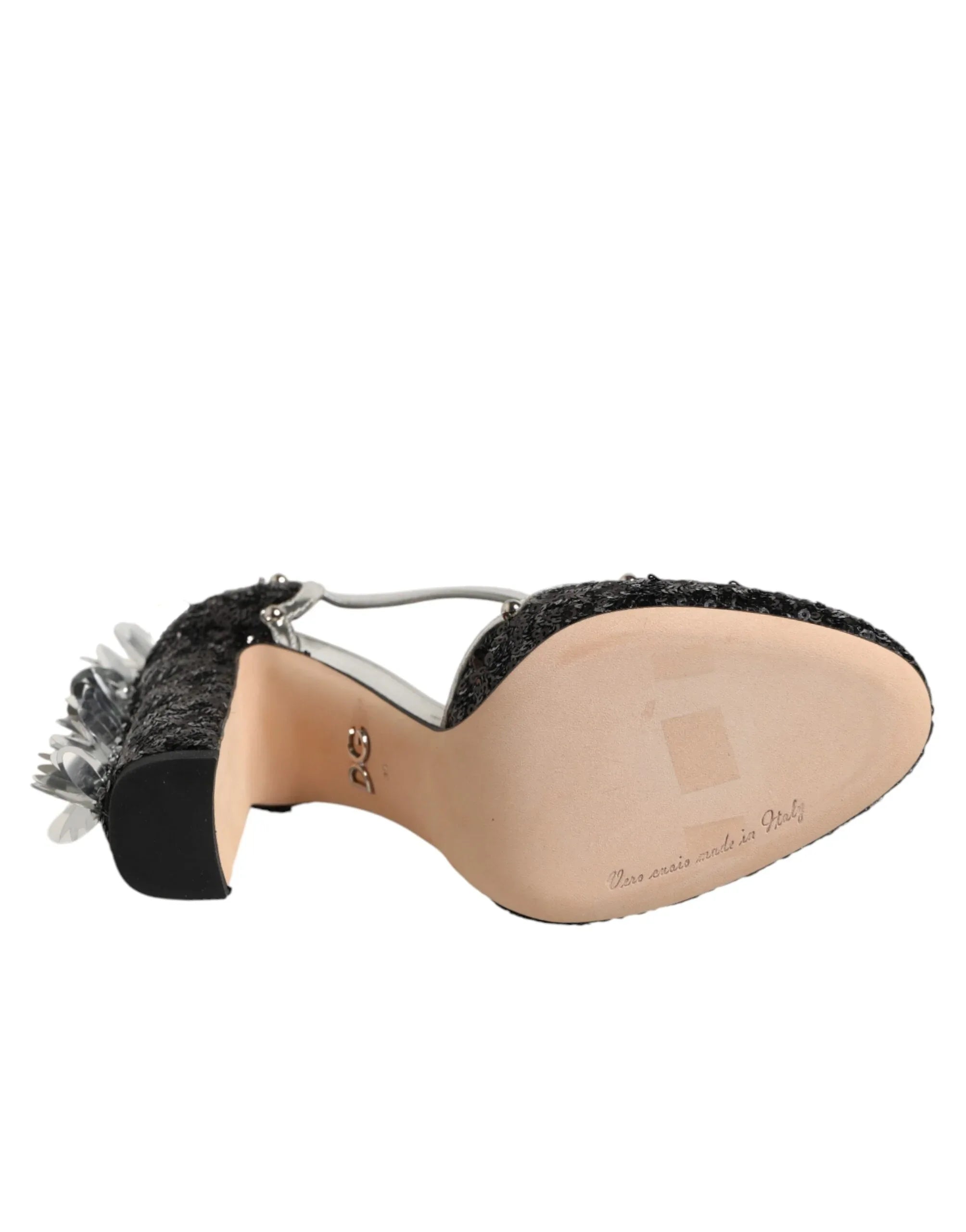 Dolce & Gabbana Black Sequined Ankle Strap Sandals Shoes - Zeiniez