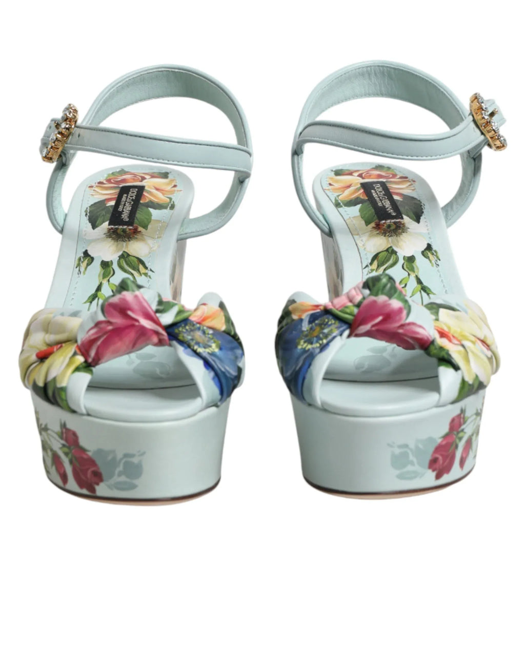 Dolce & Gabbana Green Floral Ankle Strap Wedge Sandals Shoes - Zeiniez