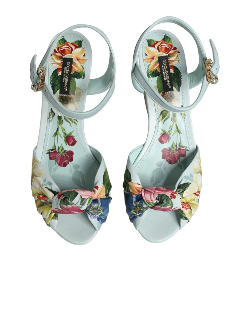 Dolce & Gabbana Green Floral Ankle Strap Wedge Sandals Shoes - Zeiniez