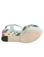 Dolce & Gabbana Green Floral Ankle Strap Wedge Sandals Shoes - Zeiniez