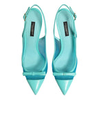 Dolce & Gabbana Blue Leather Mesh Heels Slingback Shoes - Zeiniez