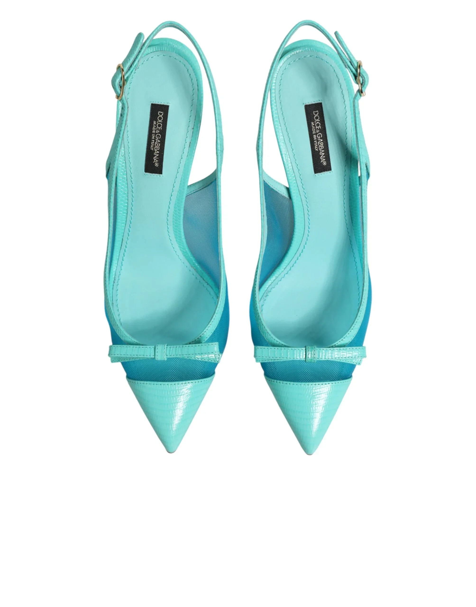 Dolce & Gabbana Blue Leather Mesh Heels Slingback Shoes - Zeiniez
