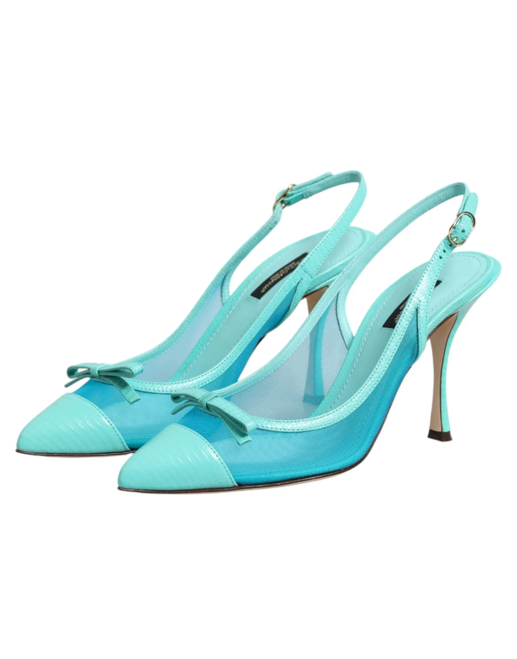 Dolce & Gabbana Blue Leather Mesh Heels Slingback Shoes - Zeiniez