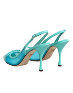 Dolce & Gabbana Blue Leather Mesh Heels Slingback Shoes - Zeiniez