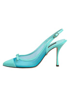 Dolce & Gabbana Blue Leather Mesh Heels Slingback Shoes - Zeiniez