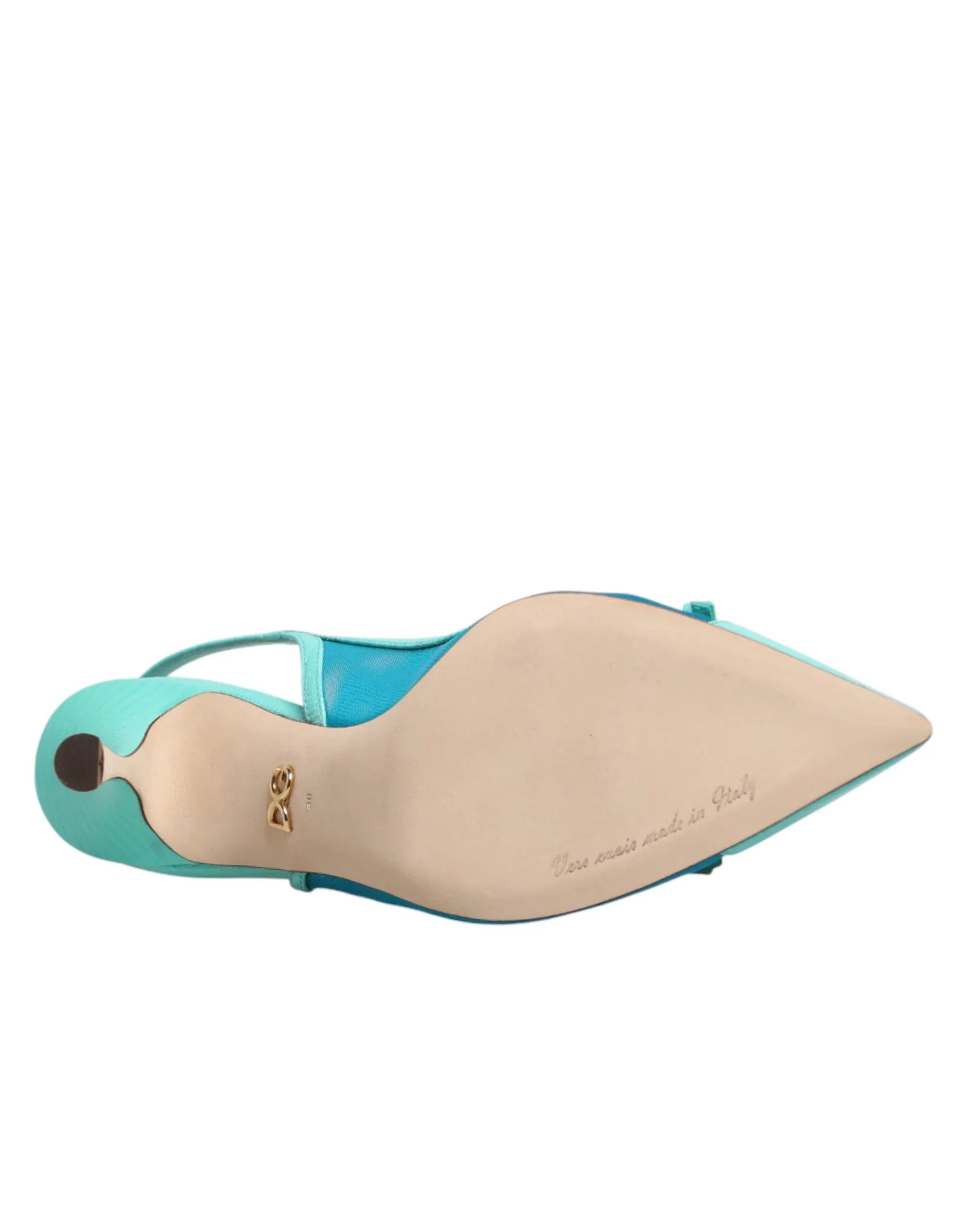 Dolce & Gabbana Blue Leather Mesh Heels Slingback Shoes - Zeiniez