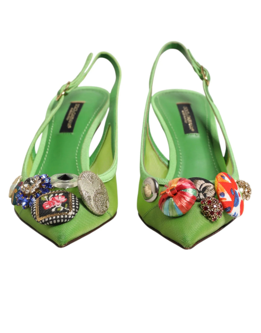 Dolce & Gabbana Green Embellished Heels Slingbacks Shoes - Zeiniez