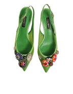 Dolce & Gabbana Green Embellished Heels Slingbacks Shoes - Zeiniez