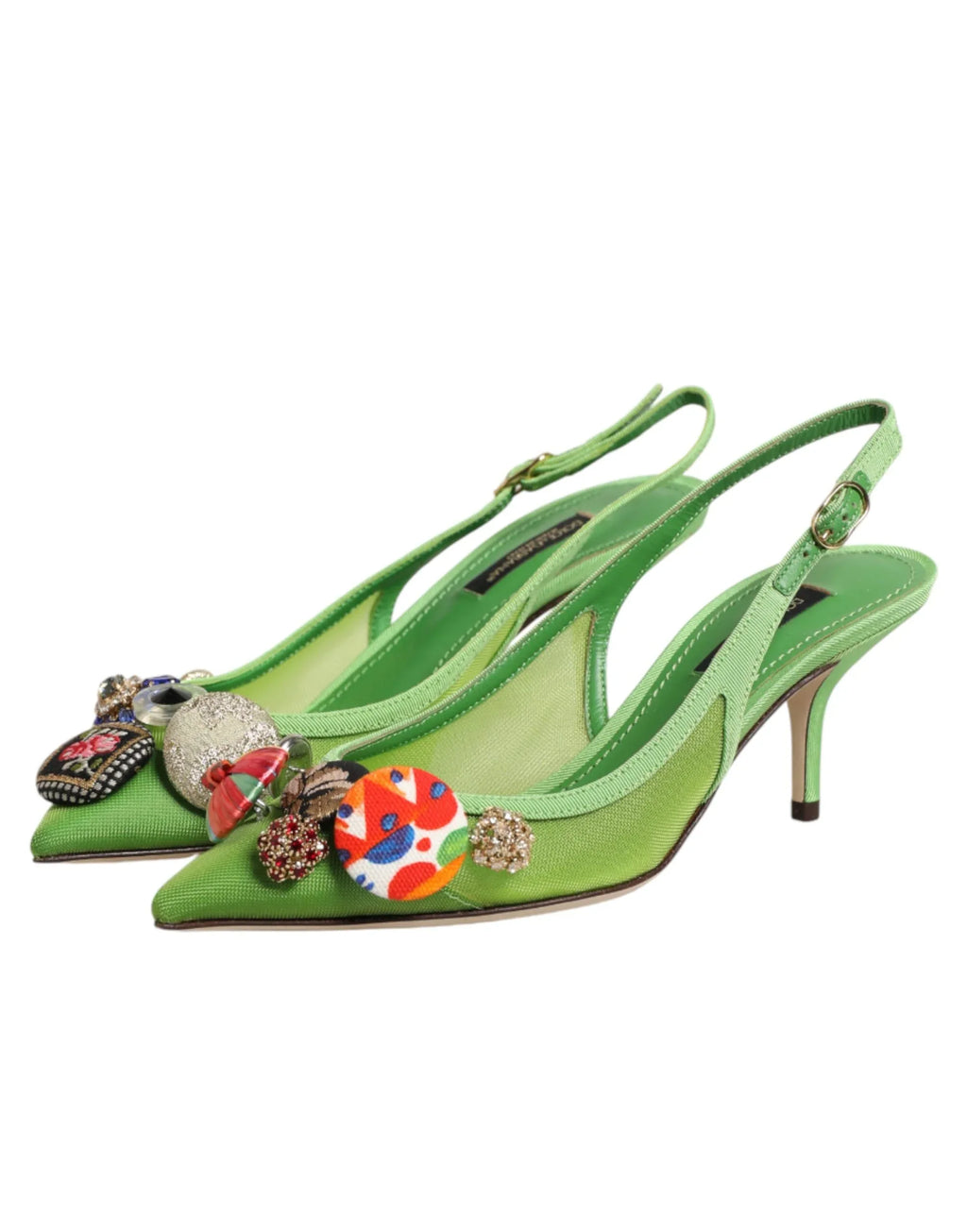 Dolce & Gabbana Green Embellished Heels Slingbacks Shoes - Zeiniez