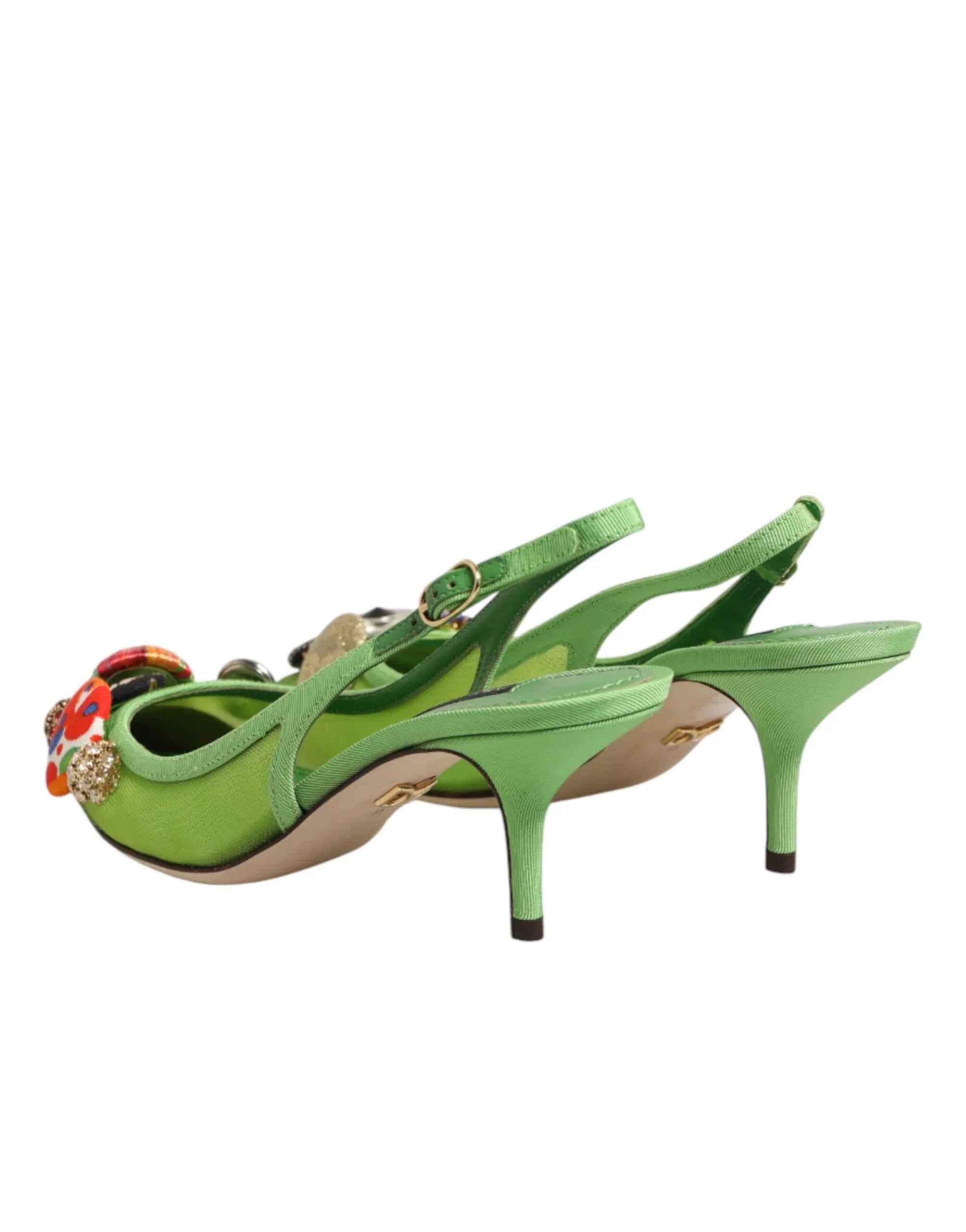 Dolce & Gabbana Green Embellished Heels Slingbacks Shoes - Zeiniez
