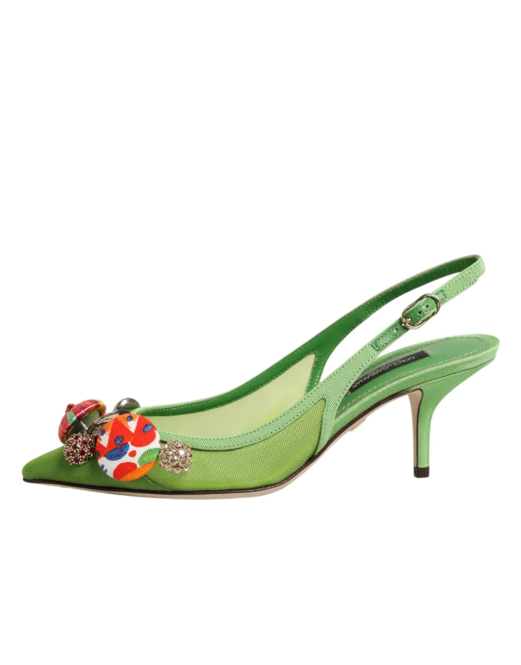 Dolce & Gabbana Green Embellished Heels Slingbacks Shoes - Zeiniez