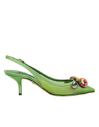 Dolce & Gabbana Green Embellished Heels Slingbacks Shoes - Zeiniez