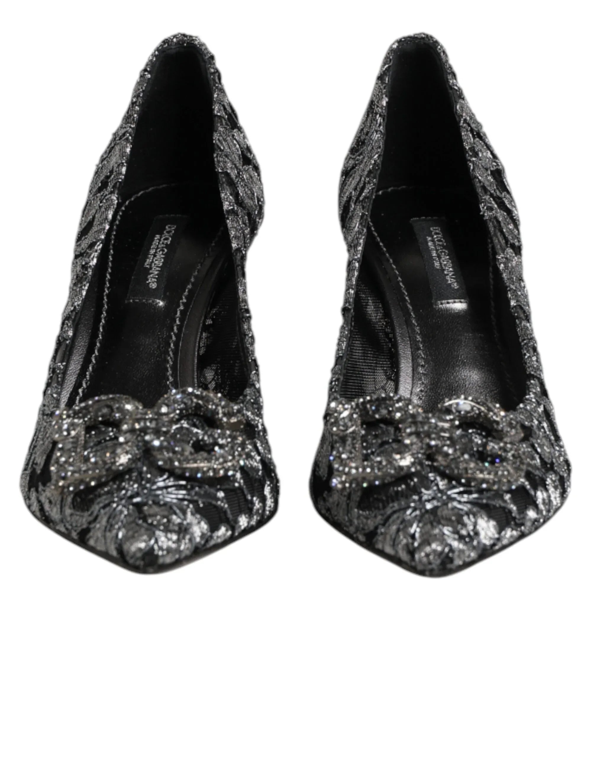 Dolce & Gabbana Silver Lace DG Amore Heels Pumps Shoes - Zeiniez