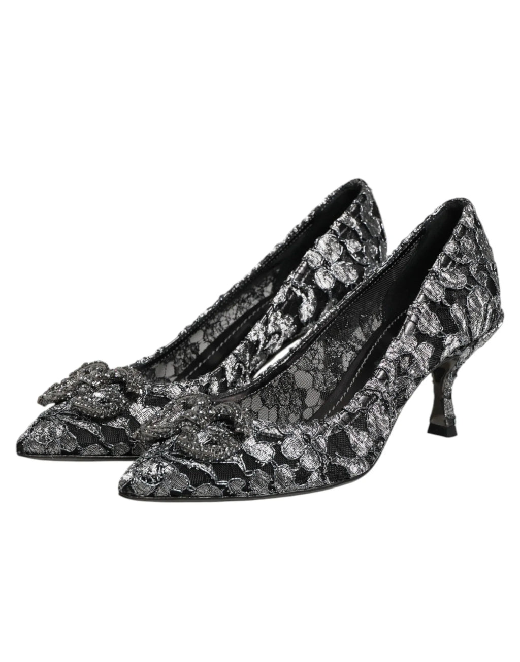 Dolce & Gabbana Silver Lace DG Amore Heels Pumps Shoes - Zeiniez