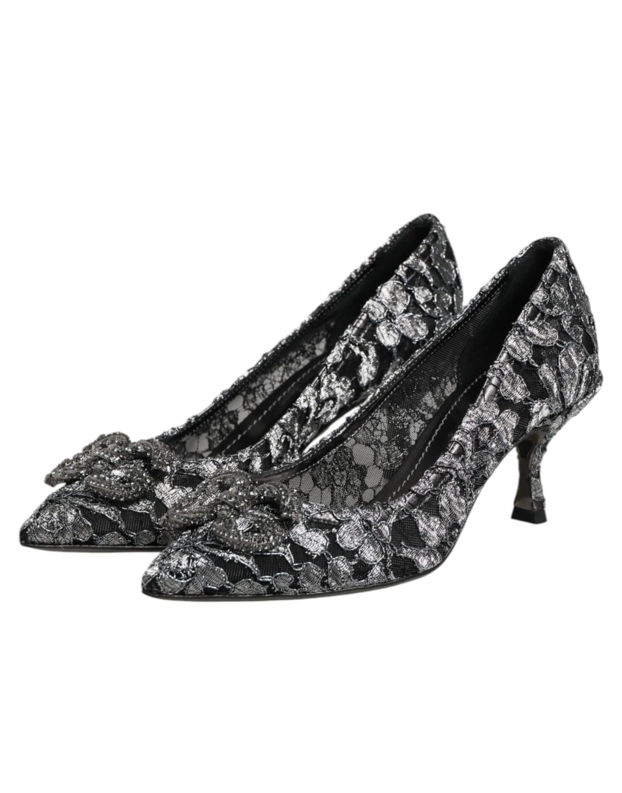 Dolce & Gabbana Silver Lace DG Amore Heels Pumps Shoes - Zeiniez
